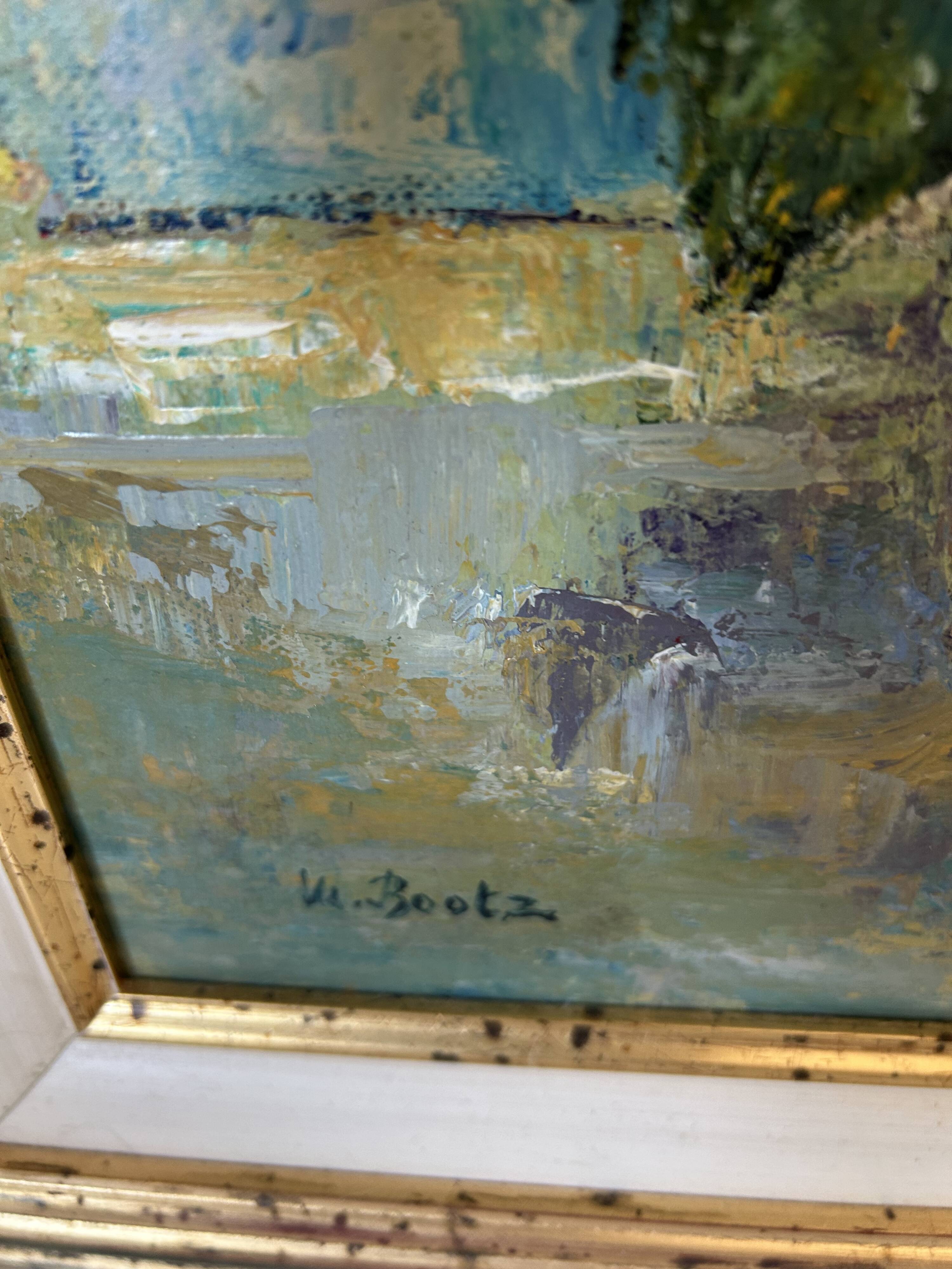 Oil on canvas "Sunflowers" – Madeleine Bootz – 55 × 44 cm – Framed
