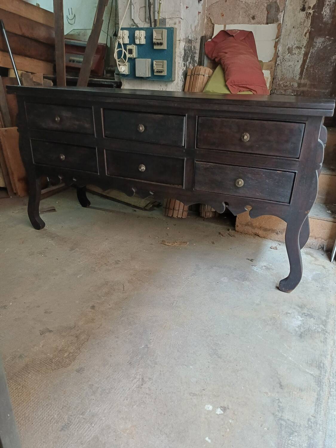 Six-drawer console table, African craftsmanship, Ivory Coast