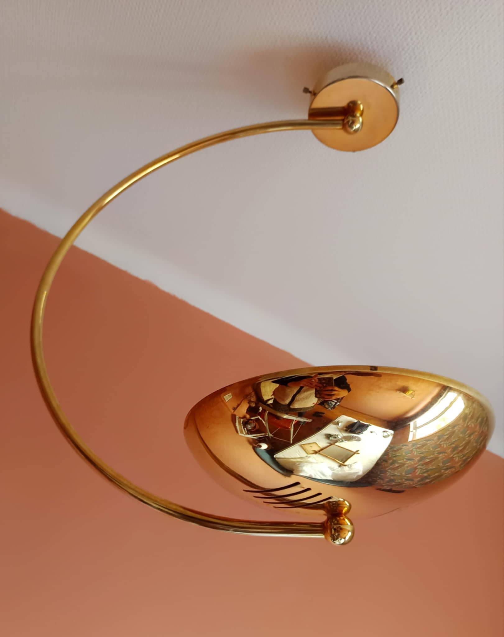 Vintage gold metal arc pendant light, 1980s