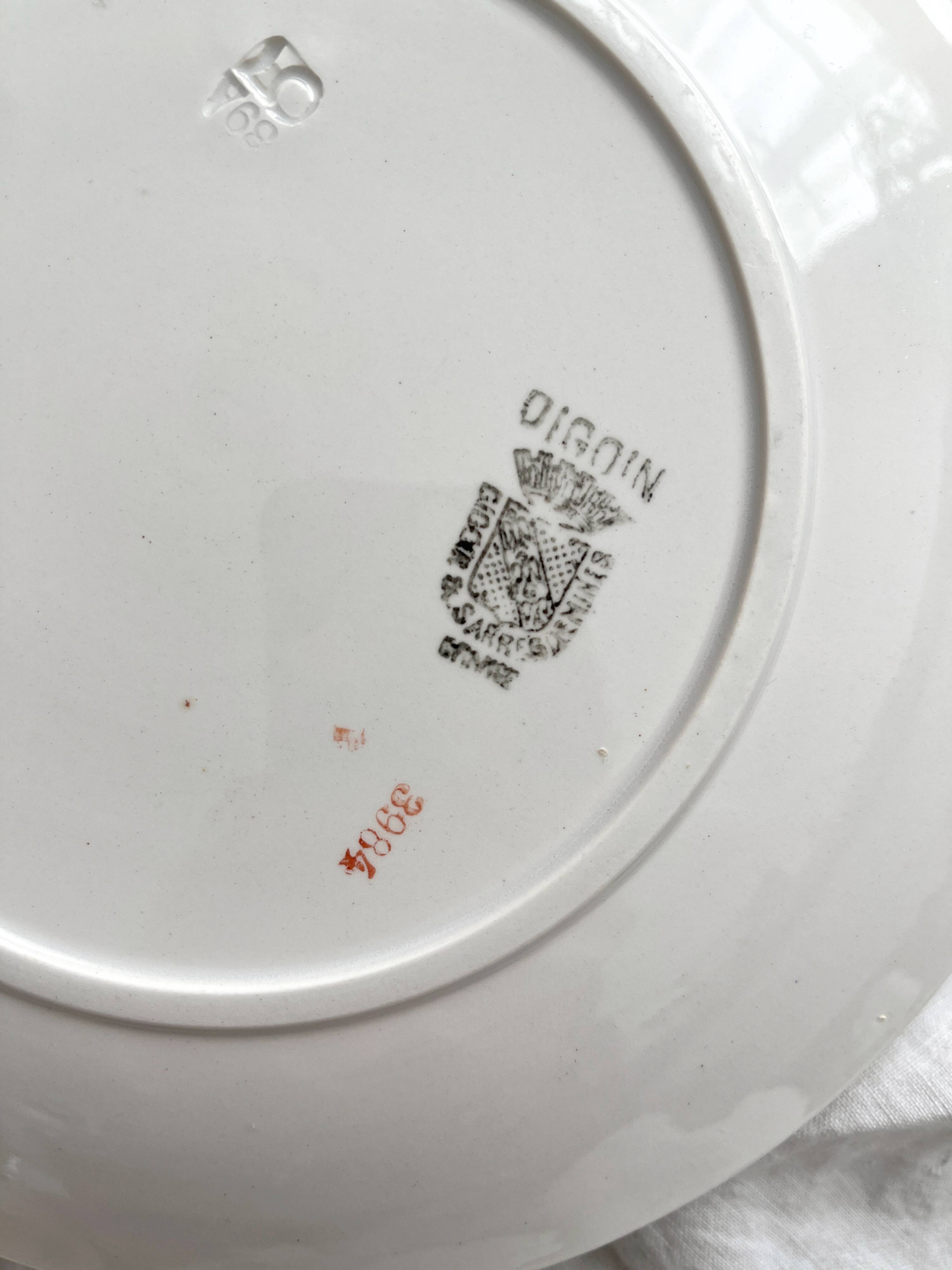 3 vintage black floral frieze dessert plates from Digoin and Sarreguemines