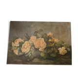 Oil On Ancient Canvas Bouquet De Roses