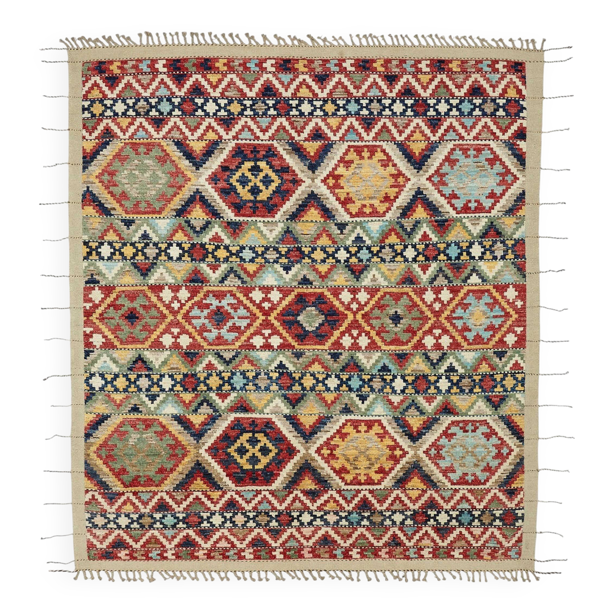 Hand-Knotted Tribal Unique 259 cm x 299 cm Multicolor Wool Carpet