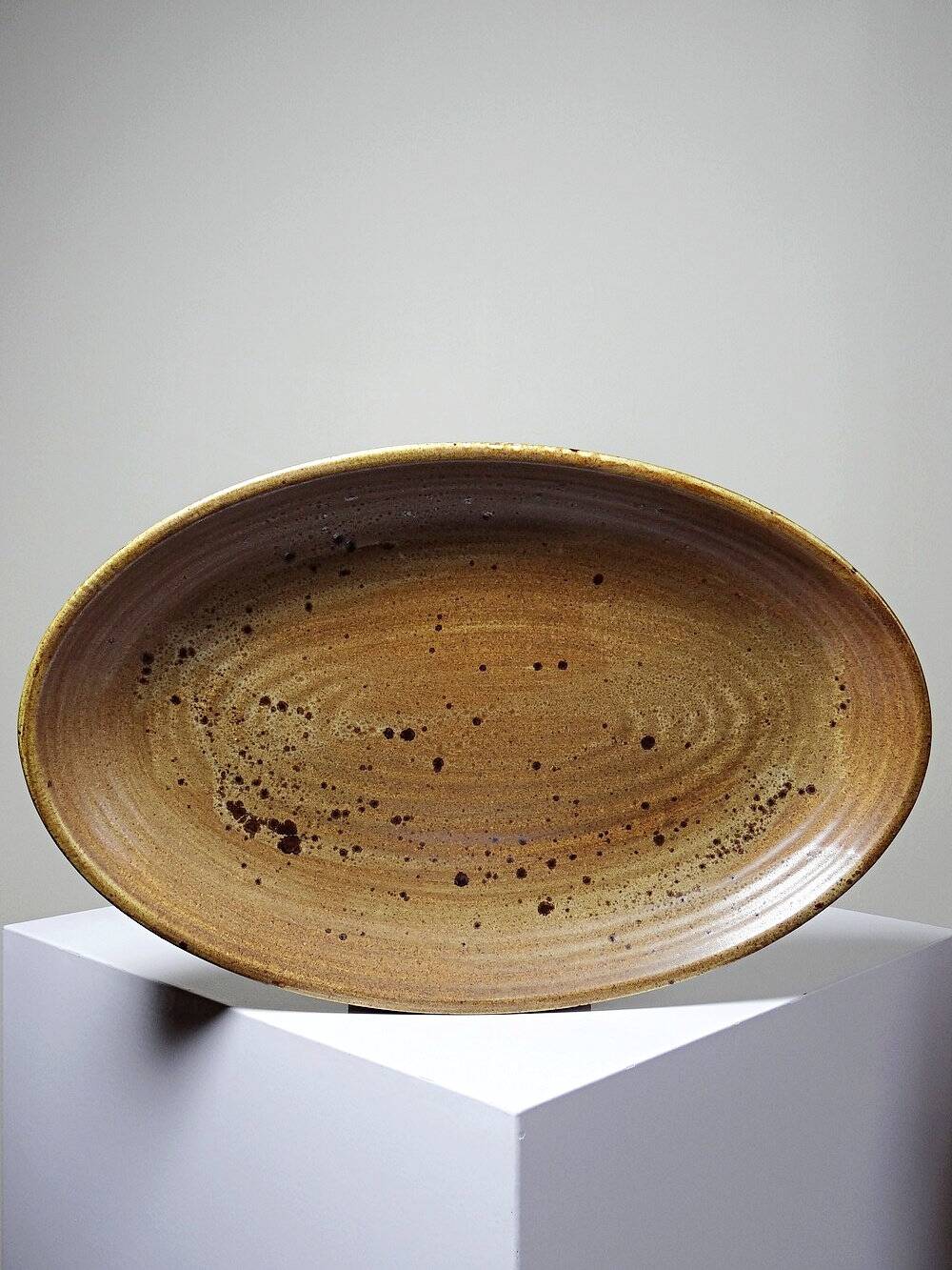 Grand plat de service ovale grès/céramique artisanal vintage Salins années 60