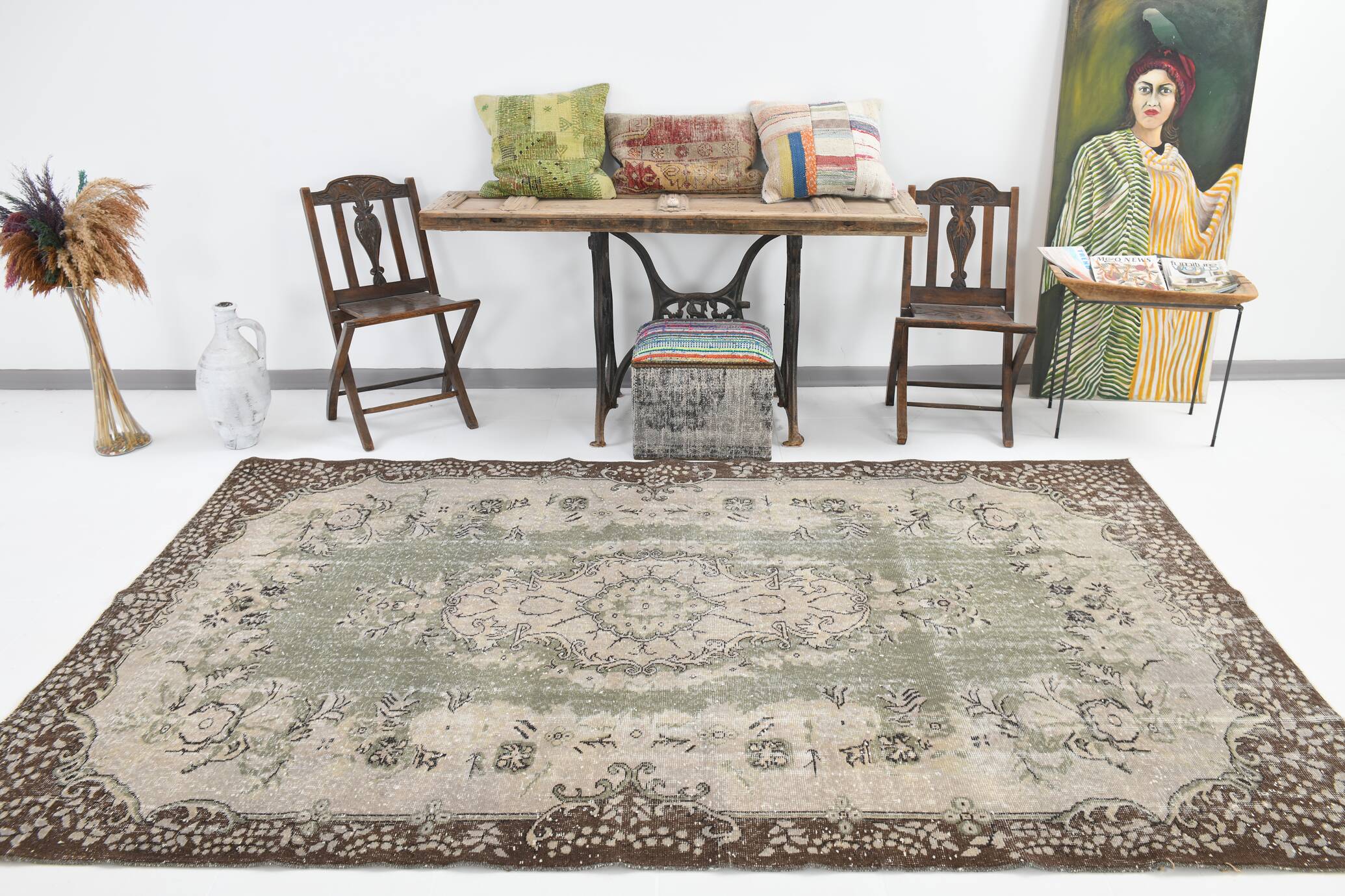 6x10 Rug For Bedroom Brown Beige Oriental Vintage Area Rug, 180x297Cm SK 1708