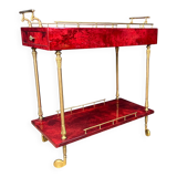 Rare Italian lacquered goatskin / parchment serving bar cart by Aldo Tura, 1960s