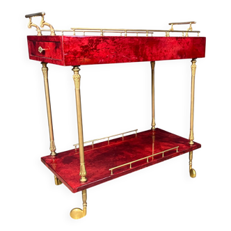 Rare Italian lacquered goatskin / parchment serving bar cart by Aldo Tura, 1960s