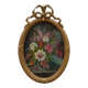 Oil Flower Painting - Oval Frame with Bow in Louis XVI Style - 1950