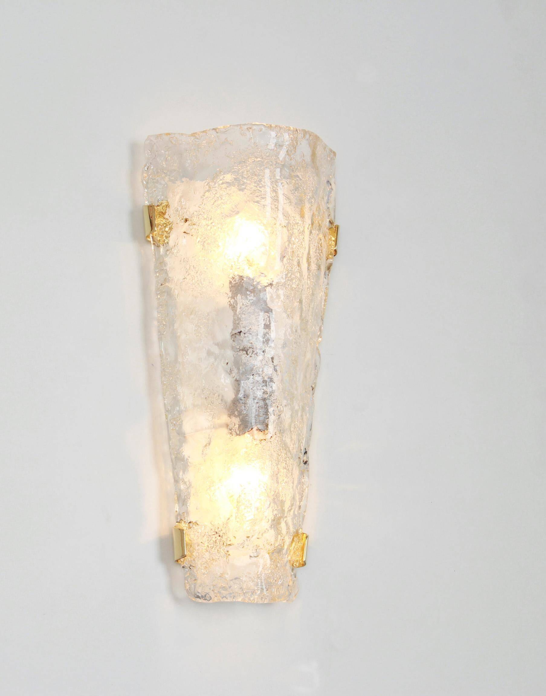 Set of 3 large angular wall sconces in Murano glass by Hillebrand, Germany, 1960s.