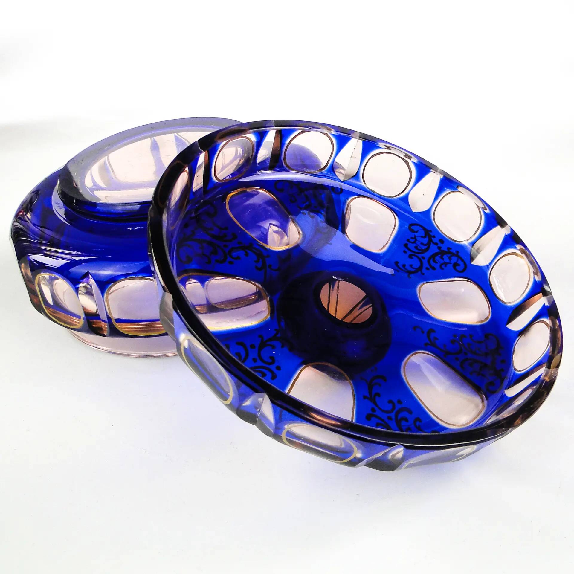 Biedermeier bonbonniere, cobalt glass, Egermann, Germany, 1930s