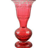 Bohemian red crystal vase decorated with vine leaves, 19th century