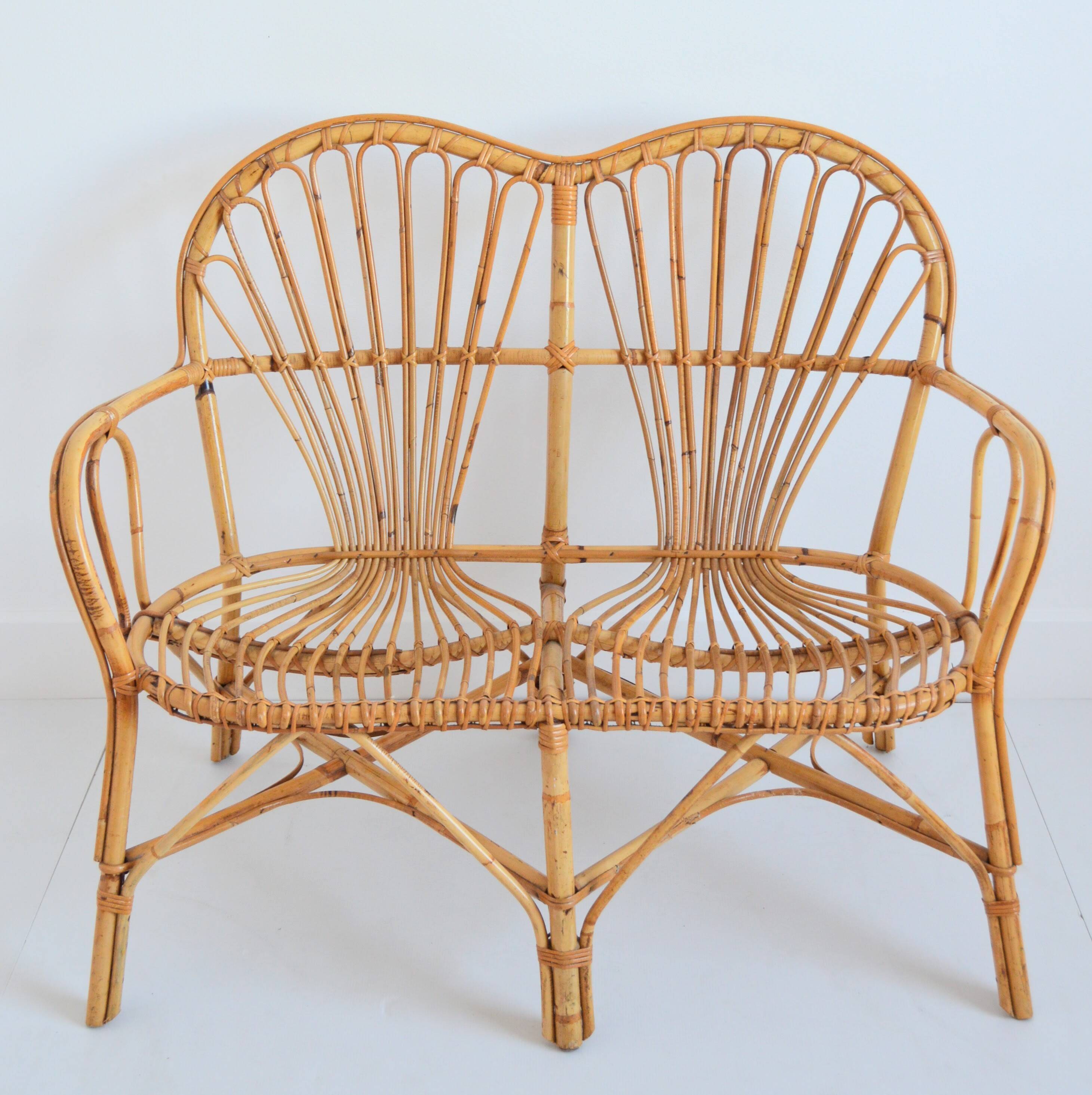 1960s vintage rattan canapé / bench