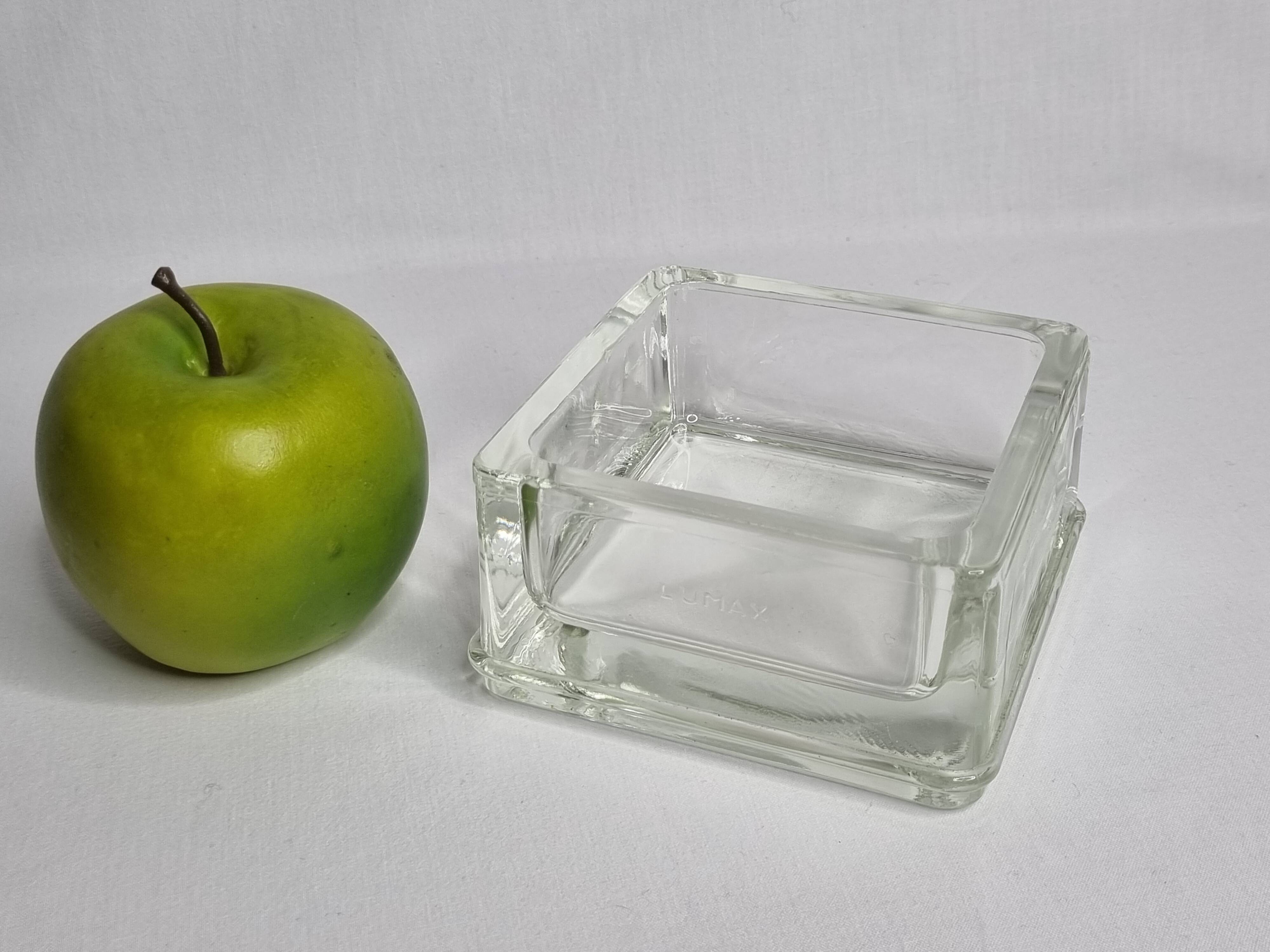 Vintage square Lumax catchall in thick transparent glass 11 x 11 x 6 cm