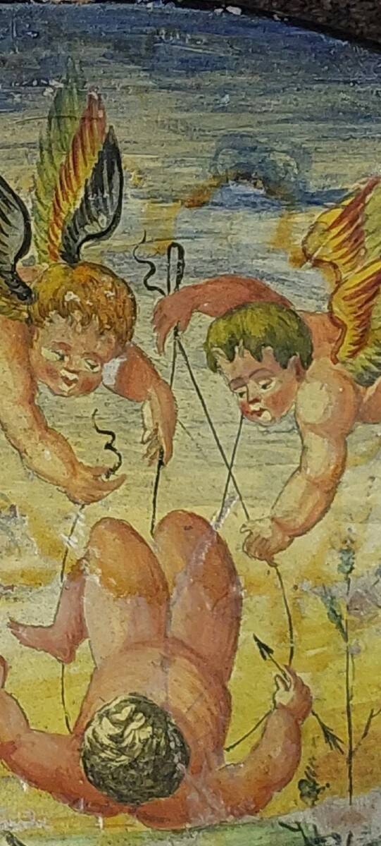 Antique cold-painted Cupino plate, late 19th century, Italy, majolica