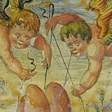 Assiette antique peinte à froid Cupino fin 19e siècle Italie majolique