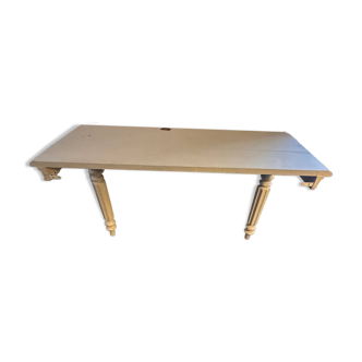 Vintage console in weathered white wood – Chic country style, tapered legs.