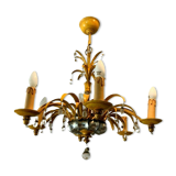 Glass chandelier and patinated sheet metal Six arms of light XX century