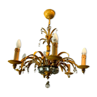 Lustre en verre et tôle patinée six bras de lumière XX siècle