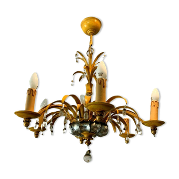 Glass chandelier and patinated sheet metal Six arms of light XX century