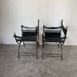 Pair of leather “curule” emperor armchairs