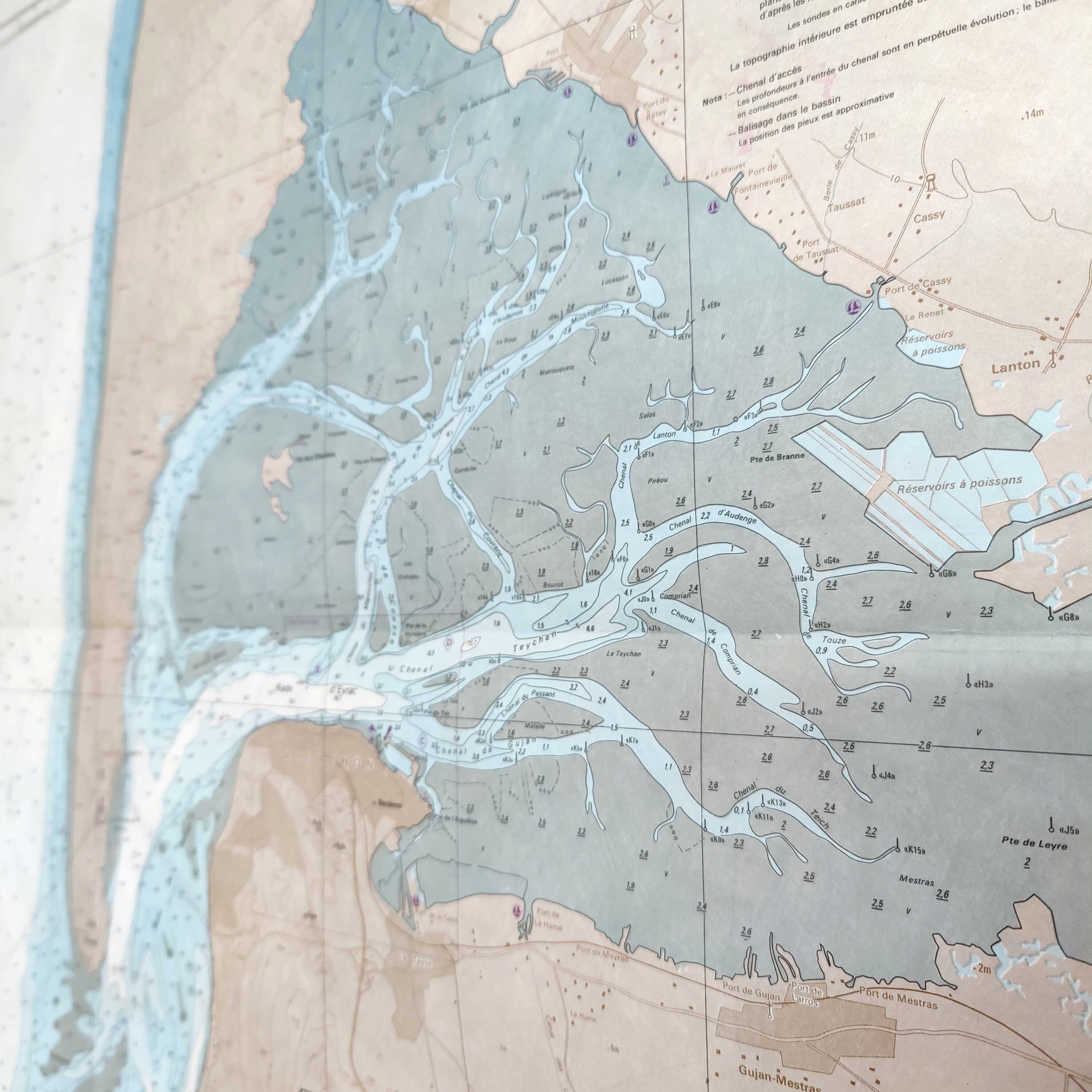 Map arcachon gironde basin 84cm by 63cm