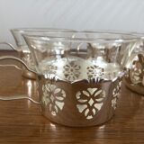 6 tea cups with silver metal support