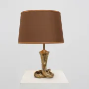 Hollywood Regency Brass Cobra Table Lamp with Brown Shade, France, 1970s