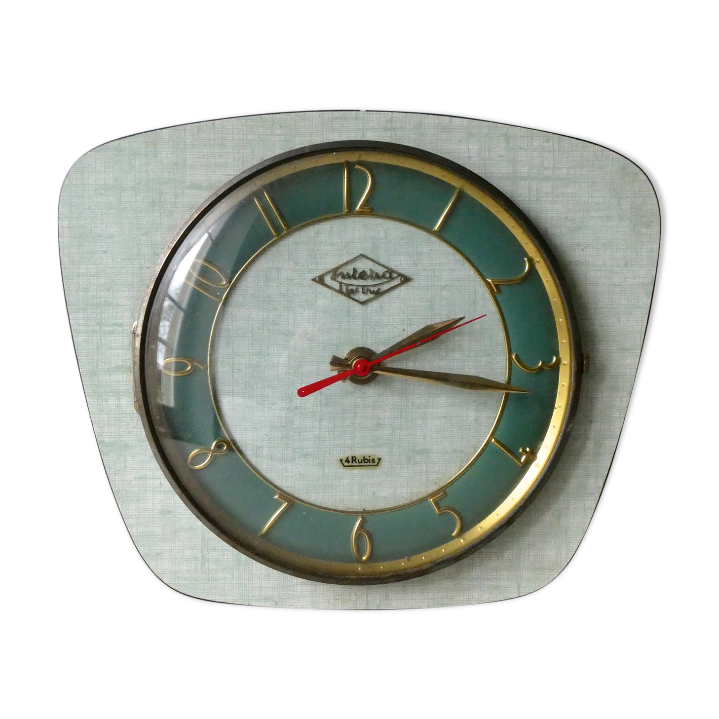 Pendulum wall clock Lutetia in green formica of the 1950s
