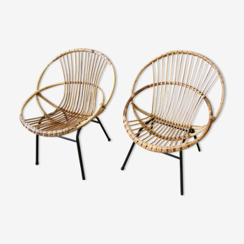 Pair of rattan armchairs