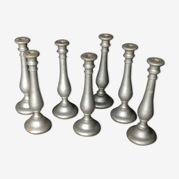 12 Silver wooden candlesticks