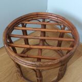 Rattan wicker pouffe from the 70s with cushion.