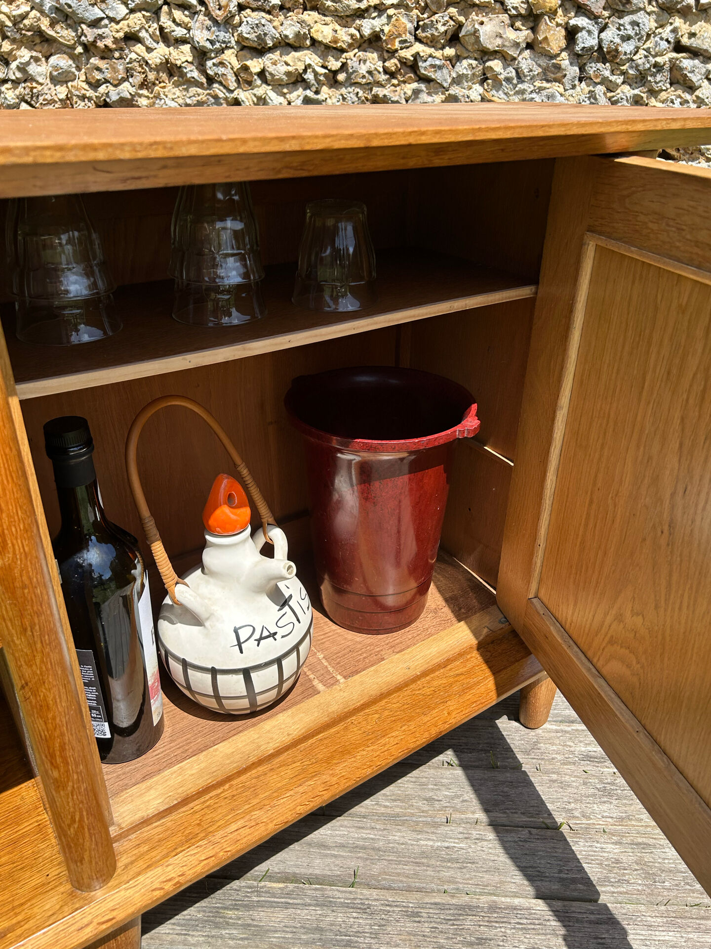 Small vintage solid light oak bar from the 1950s.