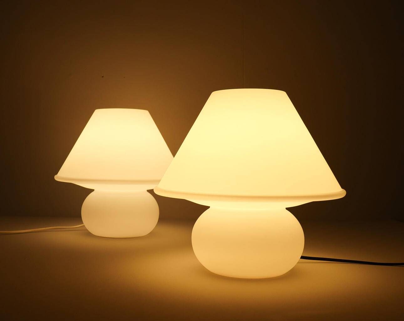 Set of 2 mushroom lamps, opal glass, Glashütte Limburg, Germany, 1970s