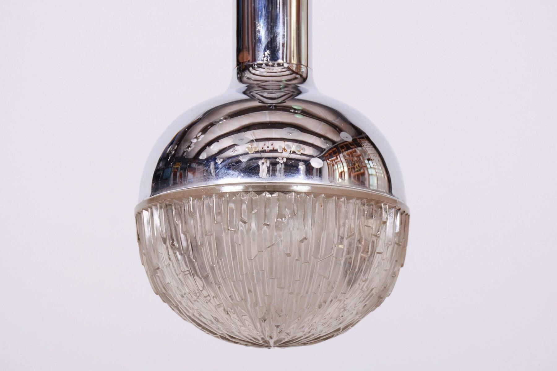 Mid-Century Chandelier in Chrome, Steel and Glass, Rewired, Italy, 1960s