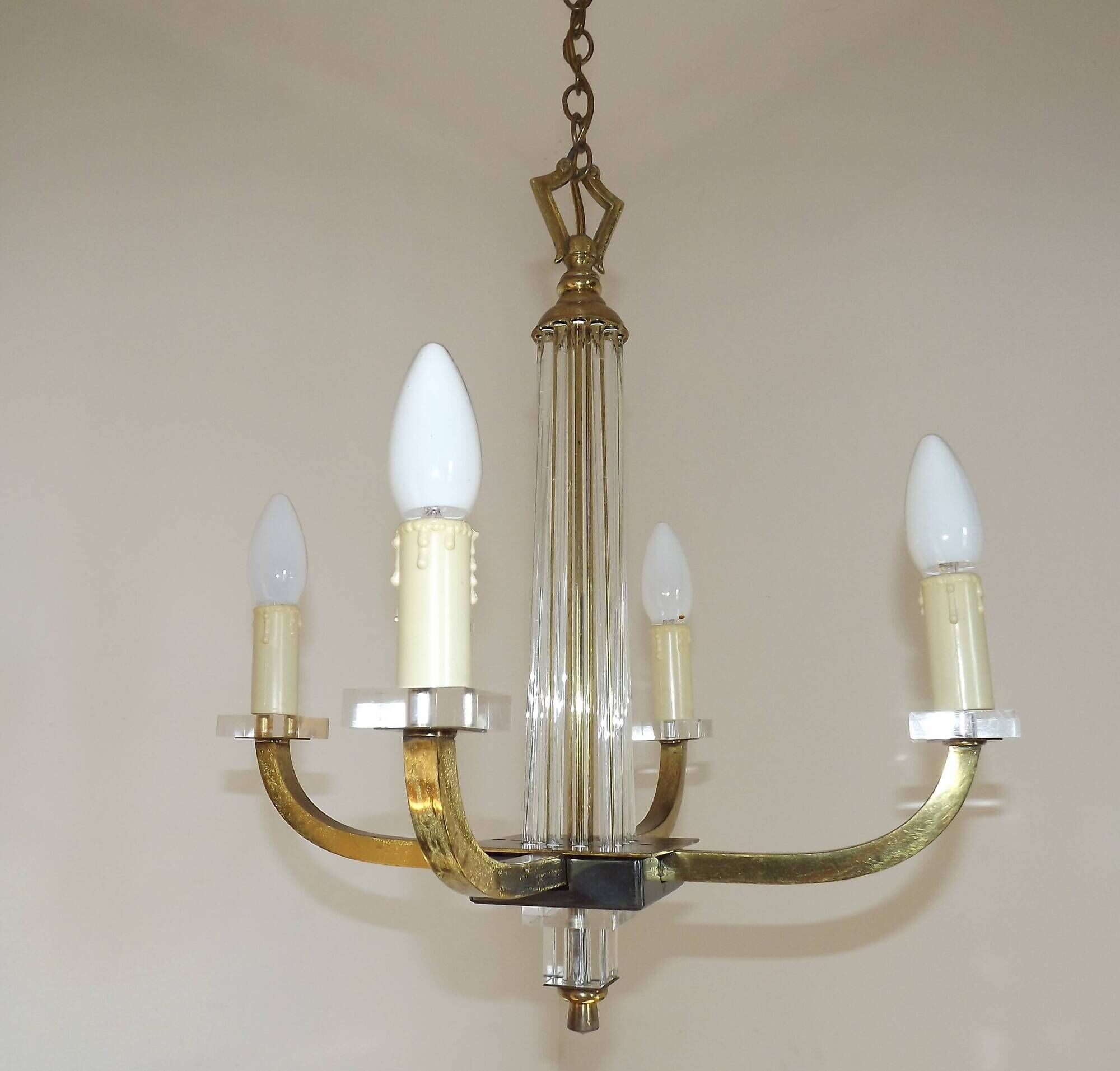 French Mid-Century / 1960s 4 Light Chandelier In The Style of Jacques Adnet