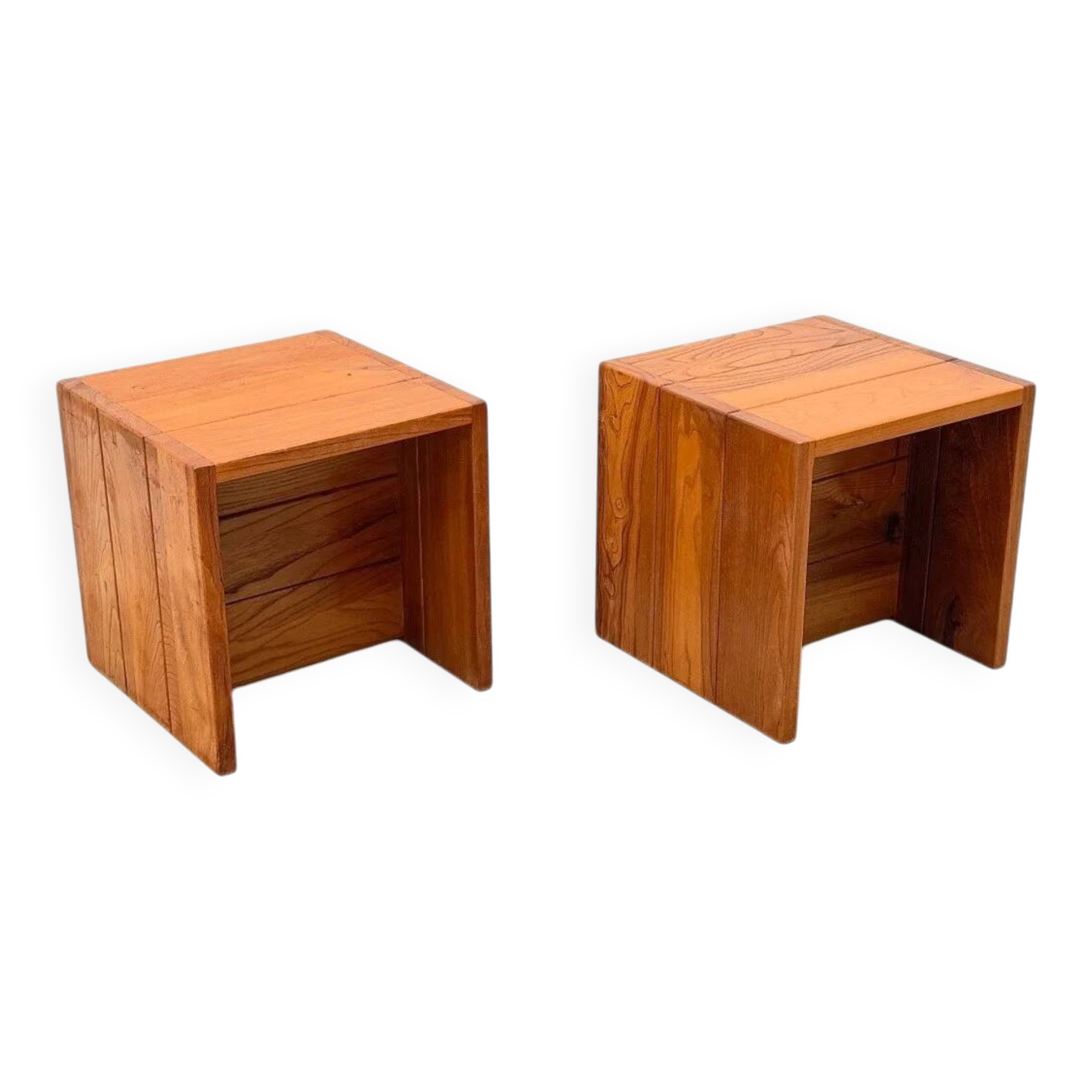 Pair of Maison Regain bedside tables in solid elm, France 1970