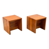Pair of Maison Regain bedside tables in solid elm, France 1970