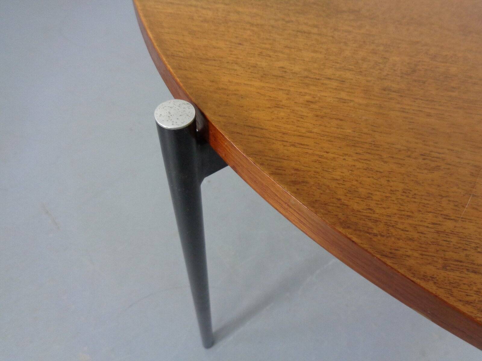 Round teak and steel coffee table from Thonet, 1950s.