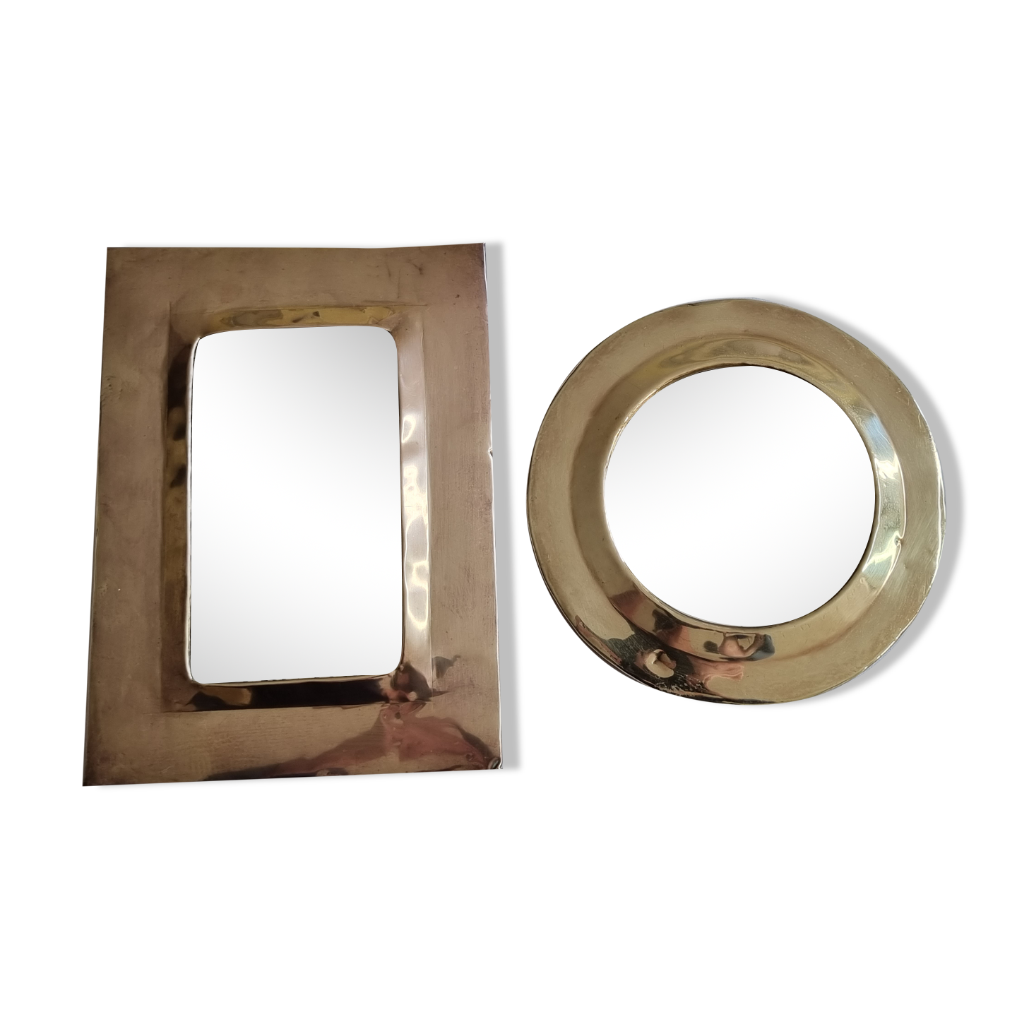 Set of two old Moroccan brass mirrors, 22 cm