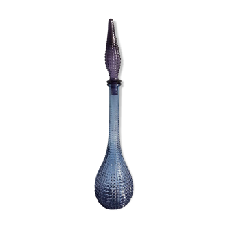 Italian carafe empoli glass blue purple cap vintage