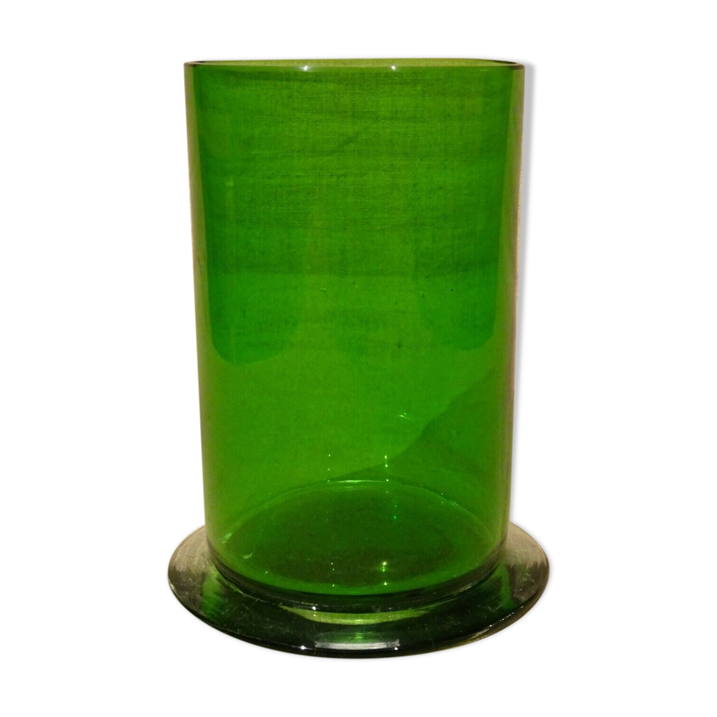 Cylinder vase in green glass ht 14.5 cm vintage 70's 80's