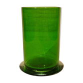 Vase cylindre en verre vert ht 14,5 cm vintage 70's 80's