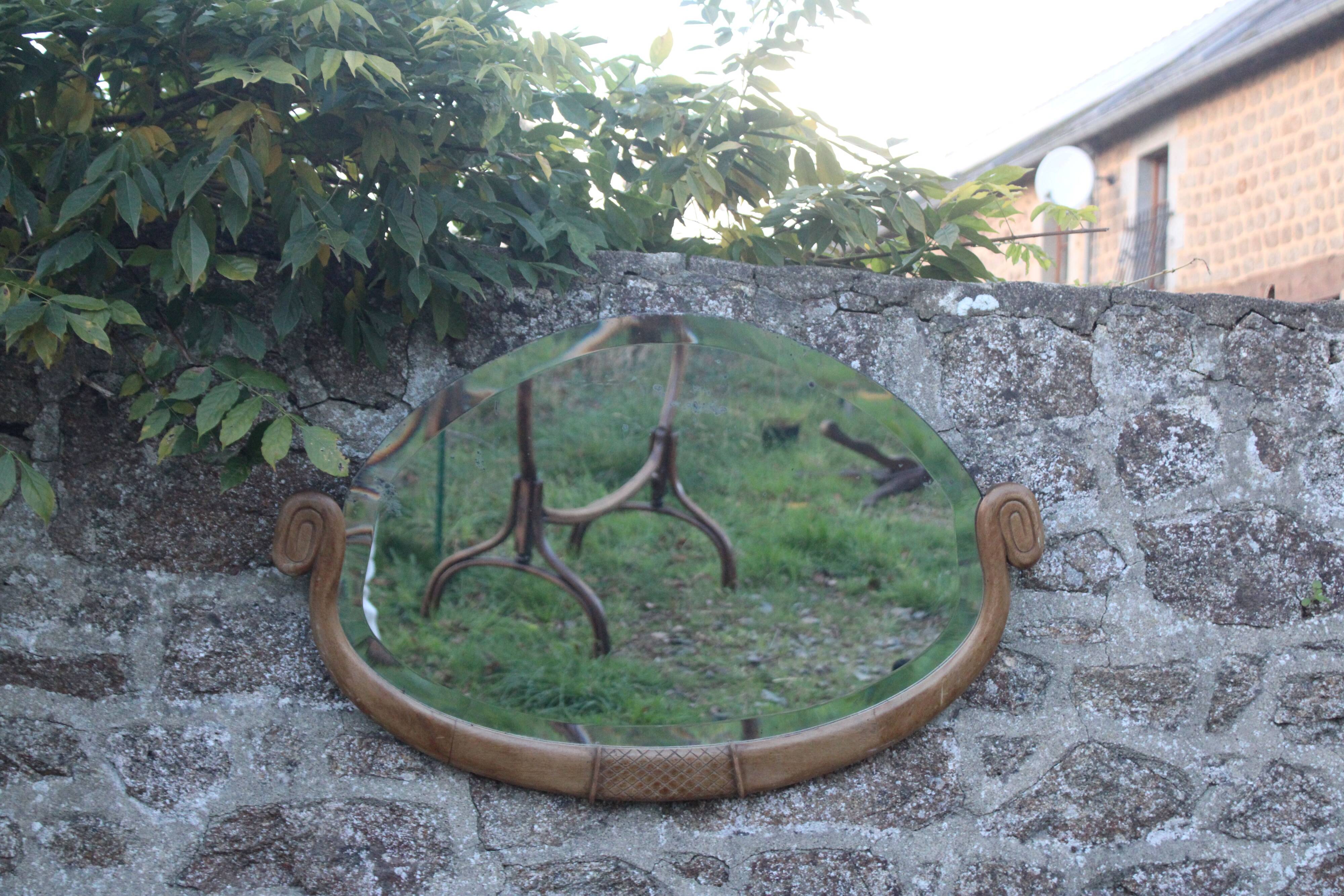 Art Deco mirror from the 1930s – Beveled glass & carved frame