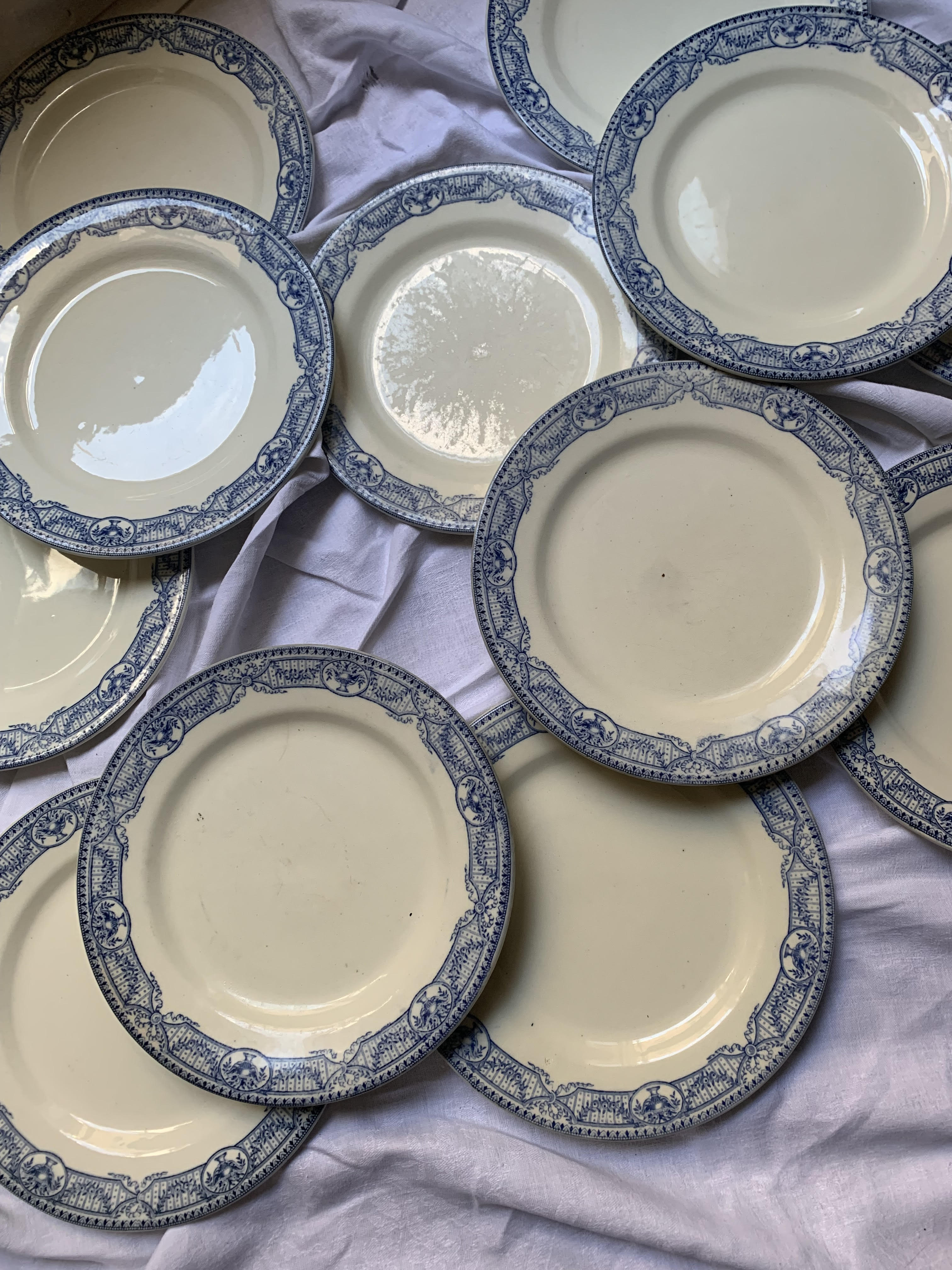 Set of flat blue plates