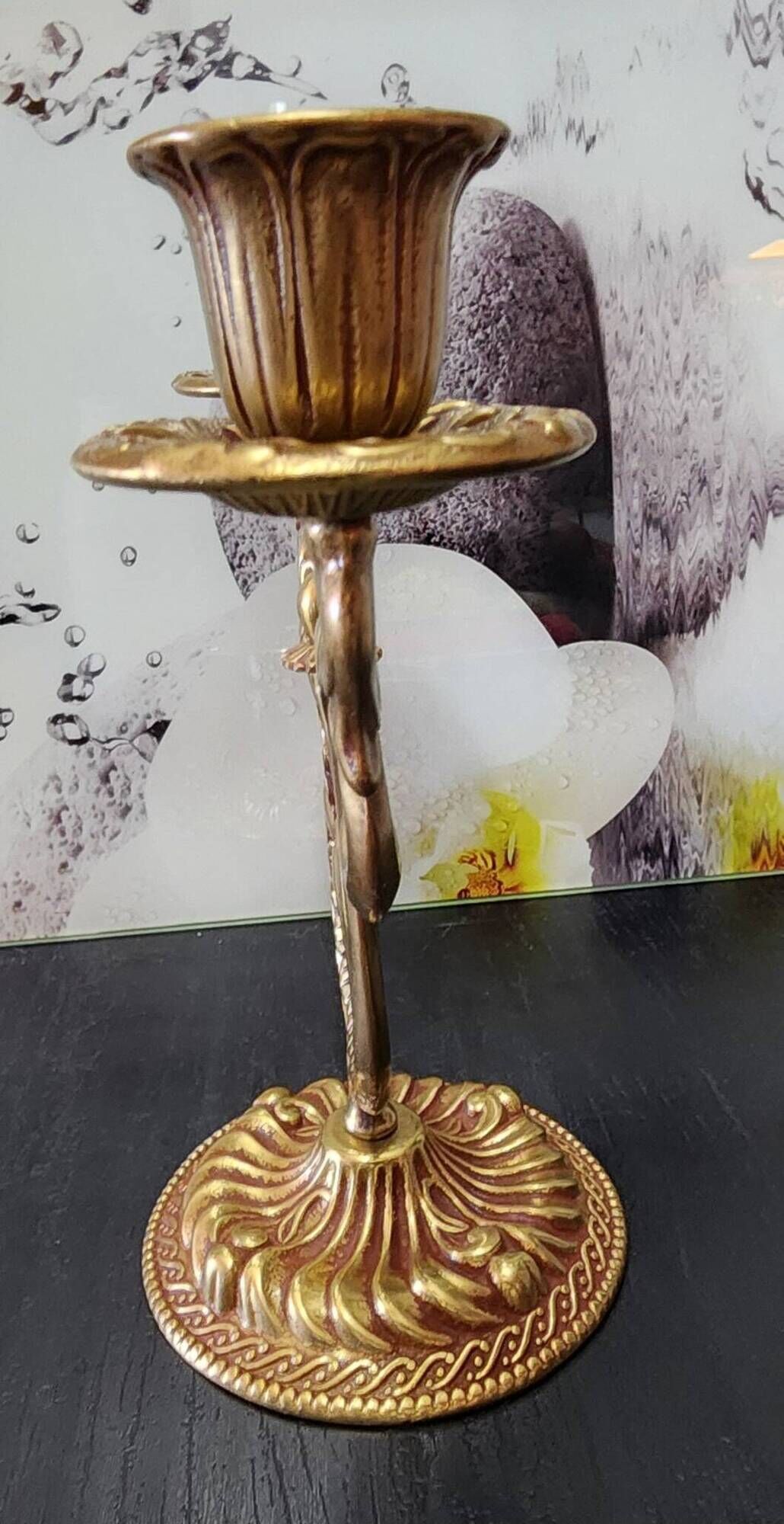 antique candlestick candelabra 2 lights gold metal vintage baroque 22 cm