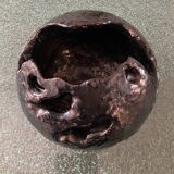 Large brutalist spherical vase in iridescent glazed terracotta