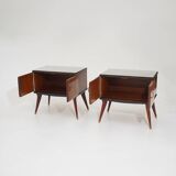 Pair of bedside tables with glass top, 1950s