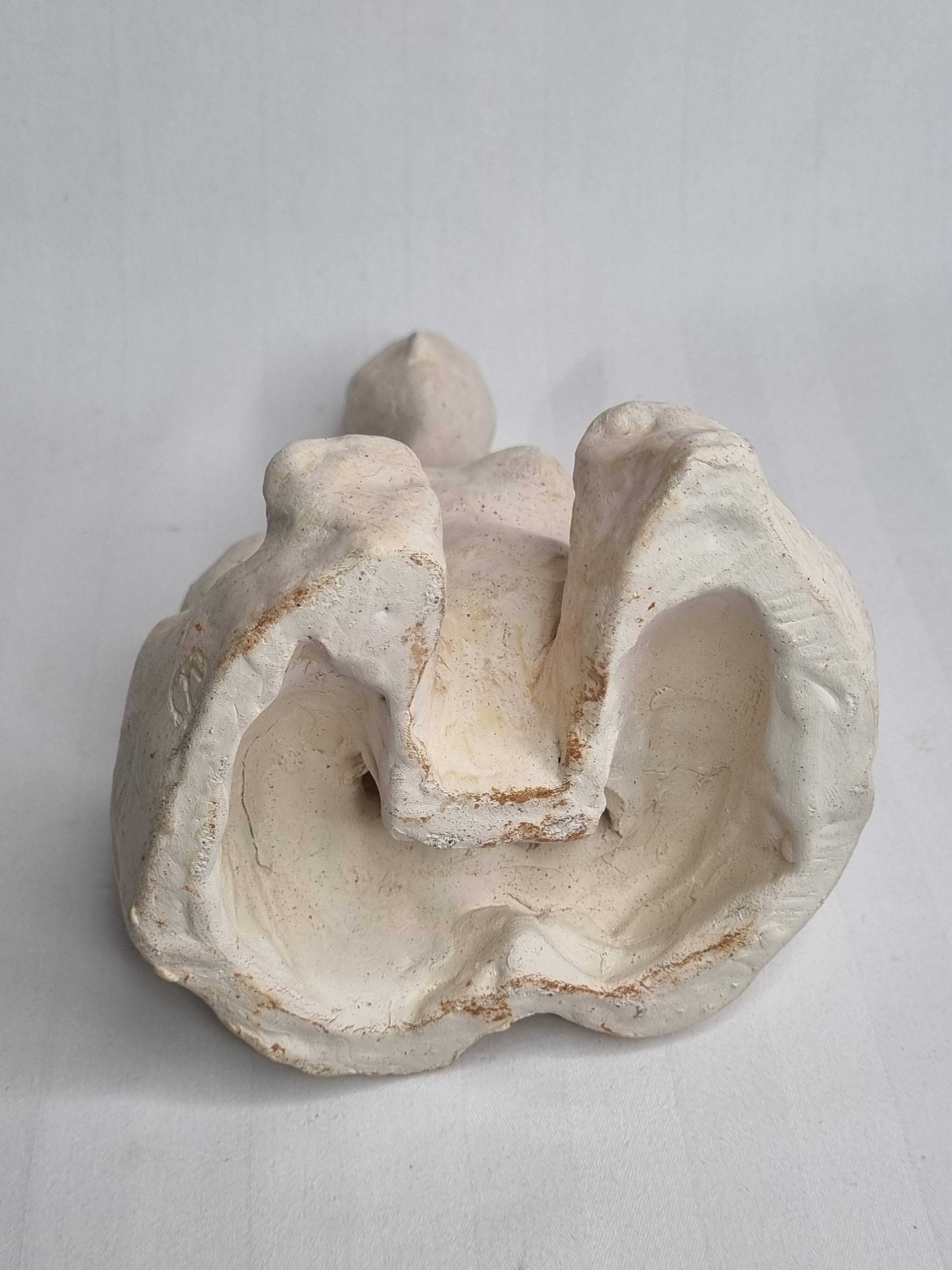 Modern white terracotta sculpture, Stylized female figure, 20 cm