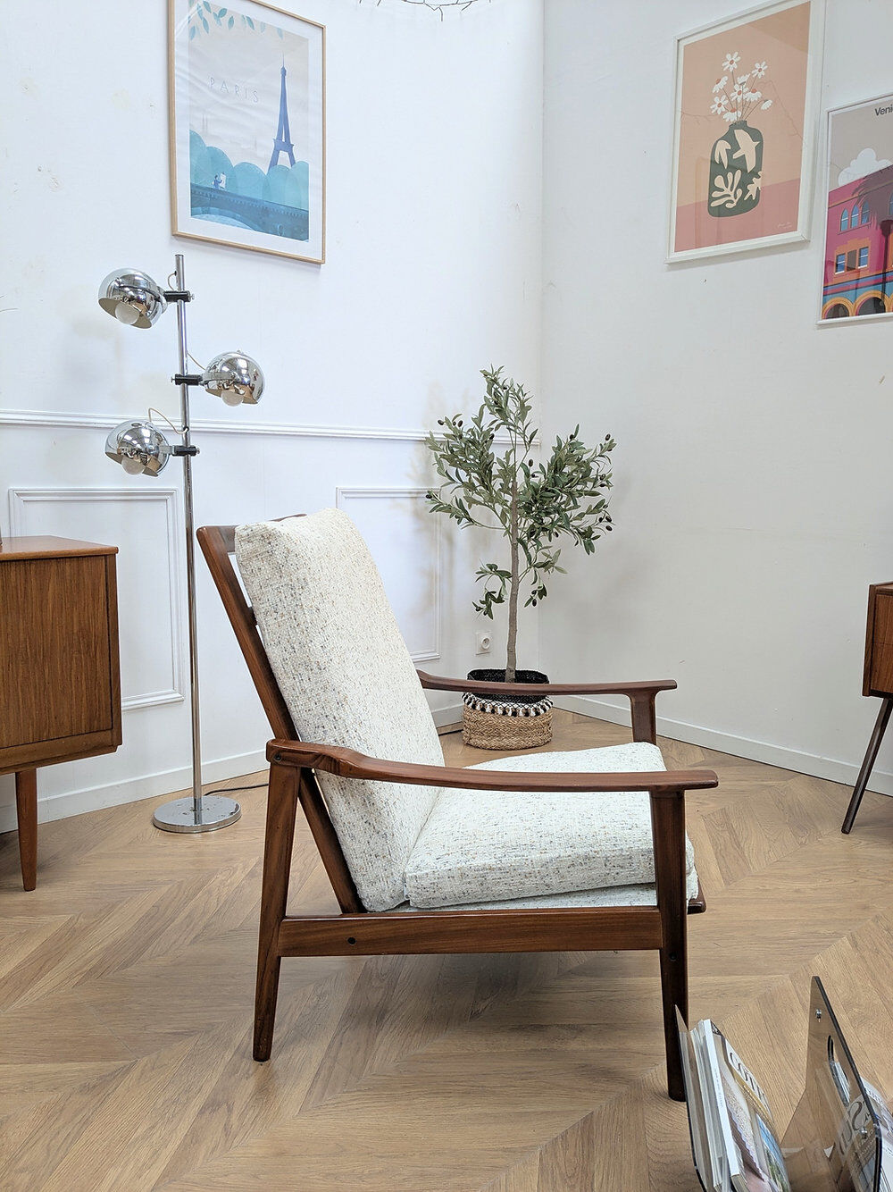 2 reupholstered Scandinavian armchairs