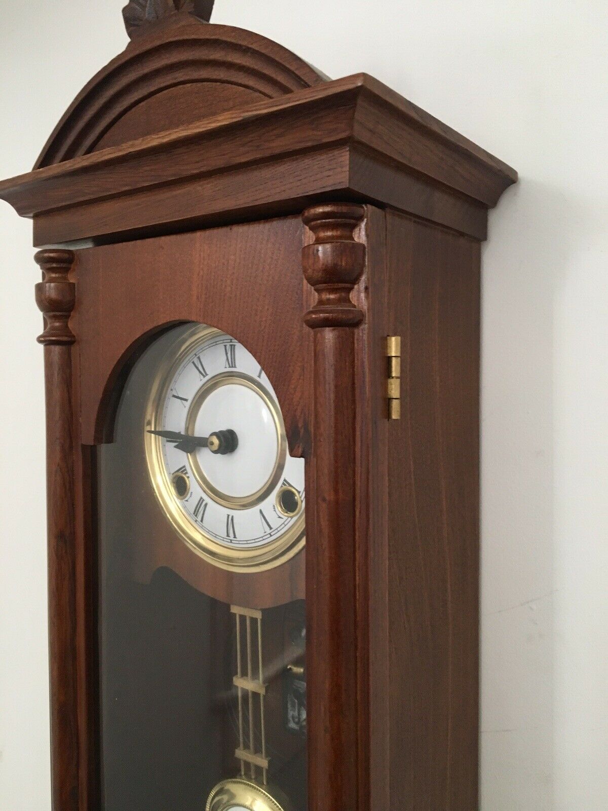 Mid Century Vintage Victorian Style Wall Clock Wood Case,Chime, in Working order