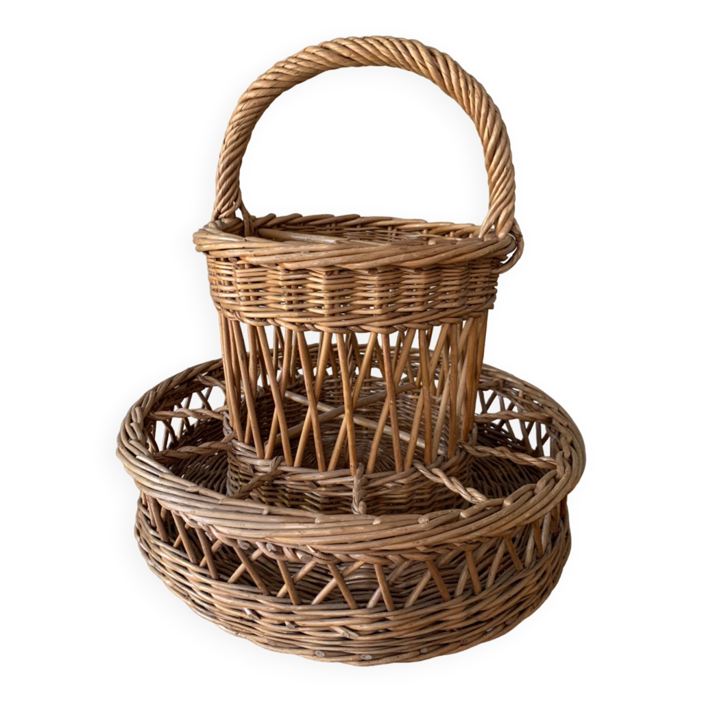 Vintage porte bouteille casier/osier rotin naturel/tressé